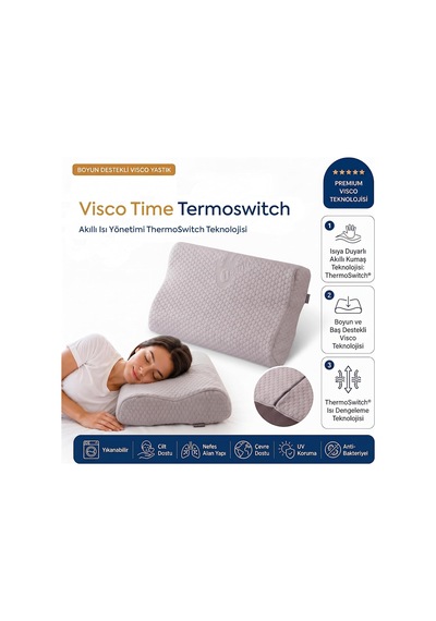 Visco Time Thermoswitch Boyun Destekli Ortopedik Visco Yastık 50x32 Cm Çok Renkli