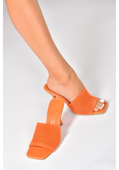 Fox Shoes Turuncu Triko Kumaş Topuklu Kadın Terlik P590033357