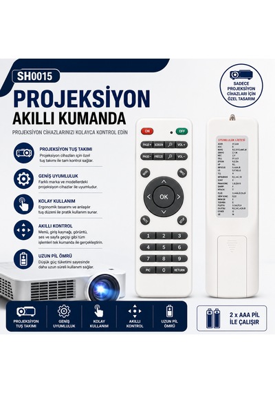 Sh0015 Projeksiyon Akıllı Kumanda Çoklu Marka Universal Projektör Uzaktan Kumanda