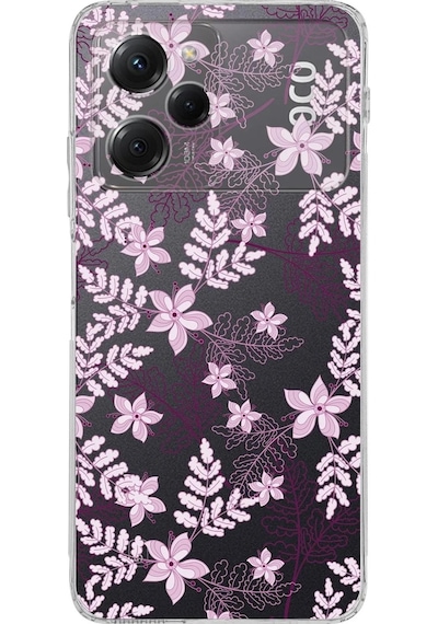 Poco X5 Pro Kamera Korumalı Kapak Floral Pudra Tasarımlı Şeffaf Kılıf