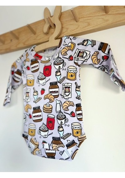 Key Kıds Nutella Kruvasan Desen Lila %100 Organik Pamuklu Unisex Bebek Body Zıbın