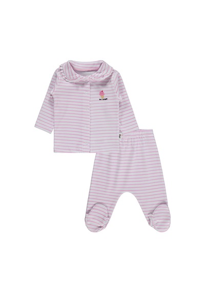 Civil Baby Çizgi Empirme 1-9 Ay Pijama Takımı - Beyaz