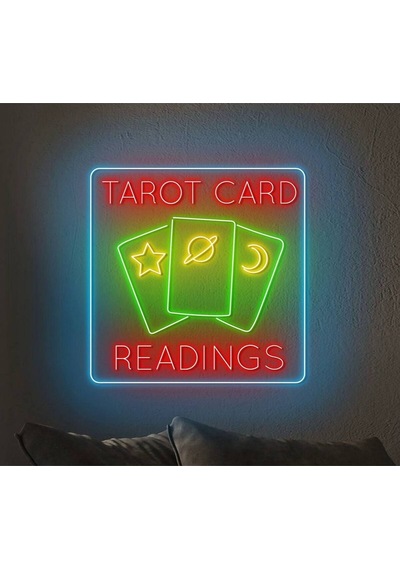 Tarot Card Readıngs Yazılı Ve Şekilli Neon Tabela Çok Renkli
