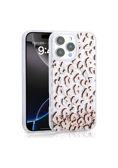 Zore İphone 12 Pro Kılıf Sıvılı Simli Baskılı Şeffaf Arka Yüzey Nvth Mossa Silikon Kapak - Pembe