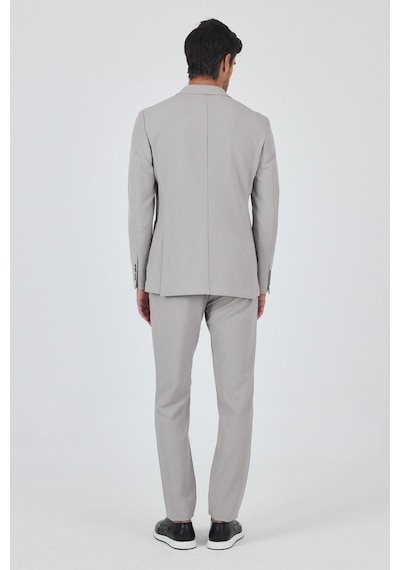 İmza Taş Rengi Mono Yaka Kendinden Desenli 2 Düğme Casual Esnek Slim Fit Takım Elbise 1001250174 Taş Rengi