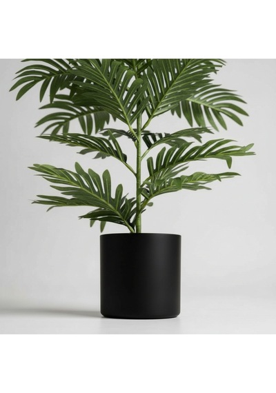 100 Cm Yapay Areca Palmiyesi Premium Dekoratif İç Mekan Bitkisi Siyah Metal Saksı Yeşil