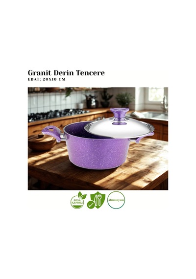 20 Cm Granit Derin Tencere Çelik Kapak - Violet Violet