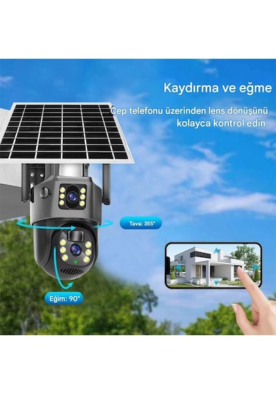 Mpıa Mika 3 Mp + 3 Mp Çift Lens Solar Güneş Enerjili Tf Kart Girişli 4g Simkart Desteli İp Güvenlik Kamerası