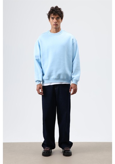 Vamos Basic Oversize Yıkamalı Sweatshirt Turkuaz
