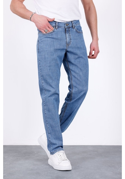 HLT Jeans Erkek Yazlık Mavi Kar İnce Kumaş Regular Fit Boru Paça Esnek Likralı Jeans Hlthe001969 Mavikar