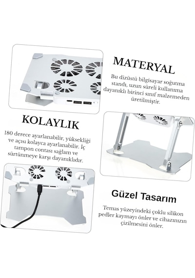 X16 Alüminyum Katlanabilir Laptop Soğutucu Stand 4 Fanlı Led Işıklı Ergonomik Tasarım Soğutucu Stand