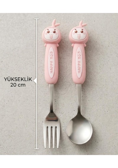 Sevimli Figürlü Premium Çocuk Bpa Free Paslanmaz Çelik Uçlu Çatal-kaşık Set 24+ Ay Açık Pembe