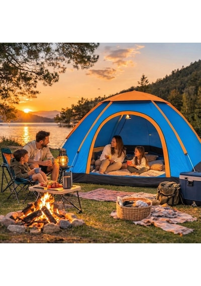 3 Kişilik Yarı Otomatik Kurulum Kamp Çadırı Suya Dayanıklı, Taşıma Çantalı Outdoor Aile Çadırı, Pi Çok Renkli
