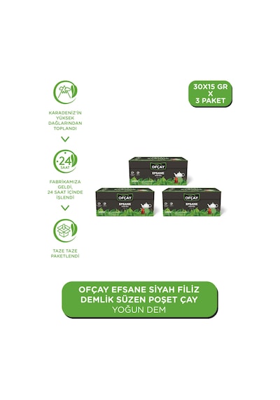 Ofçay Efsane Siyah Filiz Demlik Poşet 3'lü 30 x 15 G