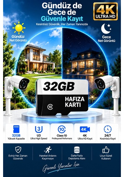32 Gb Hafıza Kartı Faster Transfer Speed Class 10 4k Video Kayıt Güvenlik Kamera Uyumlu