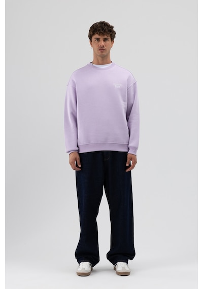 Vamos Oversize Bisiklet Yaka Baskılı Sweatshirt Lila