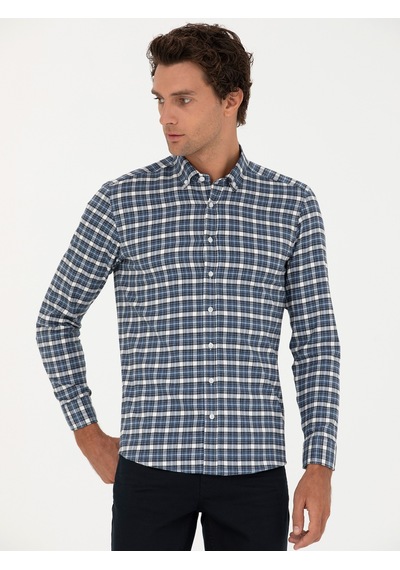Cacharel Petrol Slim Fit Uzun Kollu Gömlek
