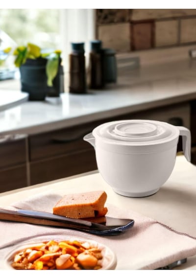 Karıştırma Kabı & Mikser Kase Kapaklı Mikser Kase 3 Litre Çırpma Kabı Krem Multi