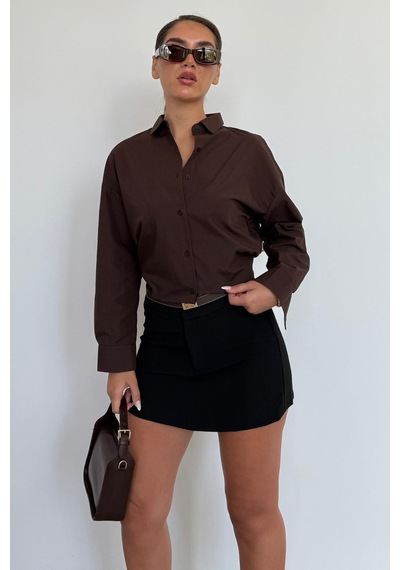 Madmext Kahverengi Basic Kadın Gömlek Mg2355 Kahverengi