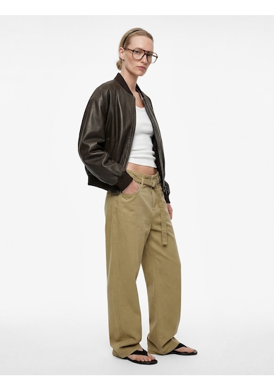 Koton Pamuklu Yüksek Bel Kemerli Geniş Paça Pantolon - Wide Leg Jeans Haki 6sal40060mw