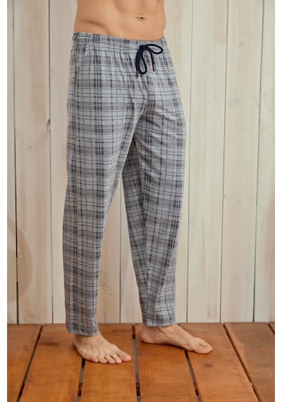 Kly Ince Tek Alt Çok Rahat Ekoseli Pamuk Pijama Gri