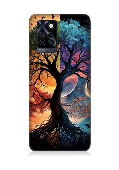 Infinix Note 10 Pro Uyumlu Dört Mevsim Gece Gündüz Ağaç Desenli Silikon Kılıf