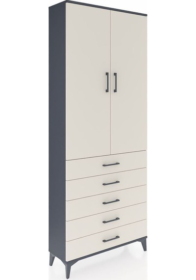 Arges Dolap 3 Raflı 5 Çekmeceli 2 Kapaklı 88x30x221 Antrasit-aytaşı Antrasit