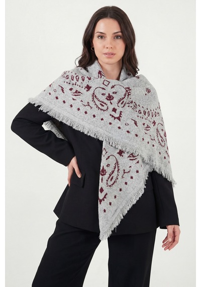 Lela Bayan Şal 6941302 Gri-bordo