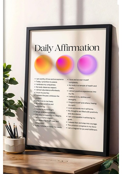 Daily Affirmation Aura Çerçeveli Tablo Aura Enerji Renkleri Günlük Olumlama Tekrar Cümleleri