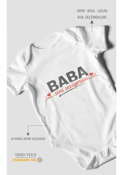 Morivokids Baba, Seni Seviyorum Kısa Kollu Bebek Body %100 Pamuk Beyaz