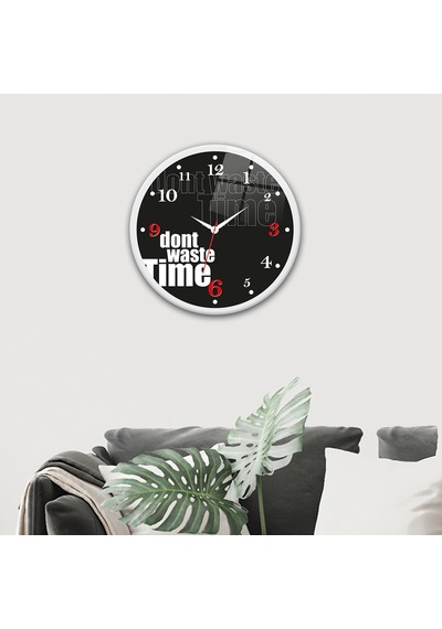 Decorita Cam Saat | Don't Waste Time Black | Çap40cm Çok Renkli