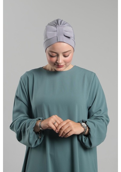 Hürrem Bone Gri Pratik Hazır Geçmeli Fiyonklu Bone Sandy Çift Taraflı Çapraz 3007b 15 Gri