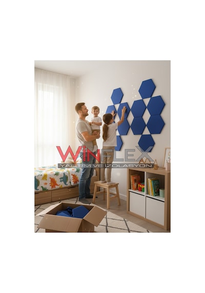 Winflex 12'li Altıgen Akustik Kumaş Panel 17x20 Cm Mavi