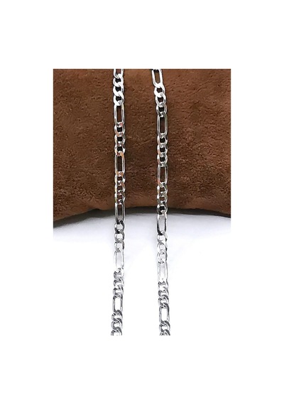 Omar Silver Unisex Figaro 3,6 Mm Rodyum Kaplama Gümüş Kolye Zinci-Rodyum Kaplama-55 Cm