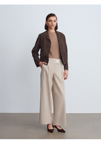 Dilvin 72244 Gold Düğmeli Geniş Paça Pantolon-taş Taş