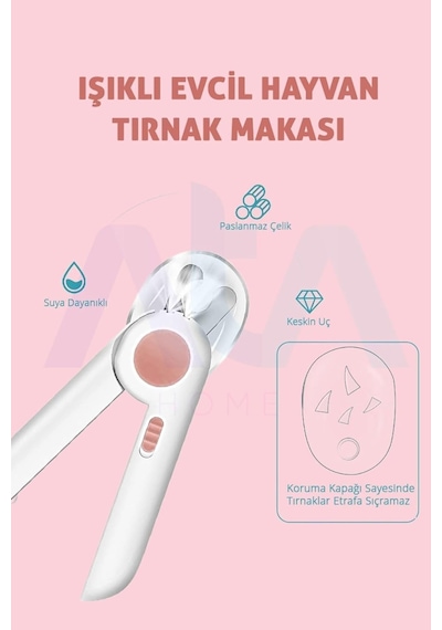 Ata Home Işıklı Kedi Köpek Tırnak Makası Pet Evcil Hayvanları Için Korumalı Led'li Törpülü Tırnak Makası,5