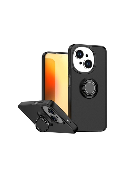 Tecno Spark Go 1 Uyumlu Kılıf Yüzüklü Standlı Extra Darbe Koruma Sert Silikon Kapak - Siyah Siyah
