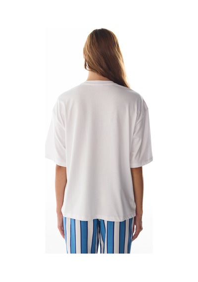 Penti Beyaz Vacation Slogan Desenli Kısa Kollu Tişört Pijama Üstü Optik Beyaz