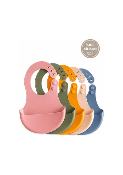 Bpa İçermeyen%100 Silikon Bebek Mama Önlüğü Kaydırmaz Cepli Bebek Önlüğü Pembe Çok Renkli