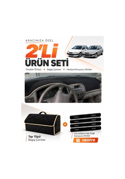 Toyota Corolla Terra E110 1997-2002 Uyumlu Torpido Örtüsü + Tay Tüyü Çanta Seti - Siyah Bej