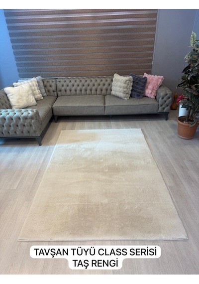 Aries Home Tavşan Tüyü Taş Yumuşak Makinada Yıkanabilir Kaymaz Kalın Dekoratif Post Halı