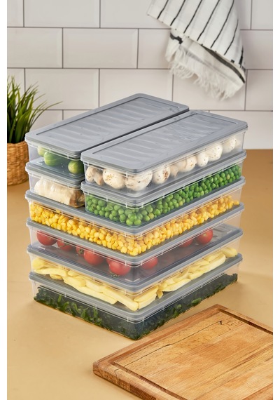 Multi Box 8 Parça 2 Farklı Boy Saklama Kabı Seti - Dondurucu & Mikrodalga Uyumlu Gri