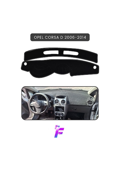 Opel Corsa D 2006-2014 Torpido Örtüsü Güneşten Korur Kolay Montaj Tam Uyum Tam Koruma T48 Siyah