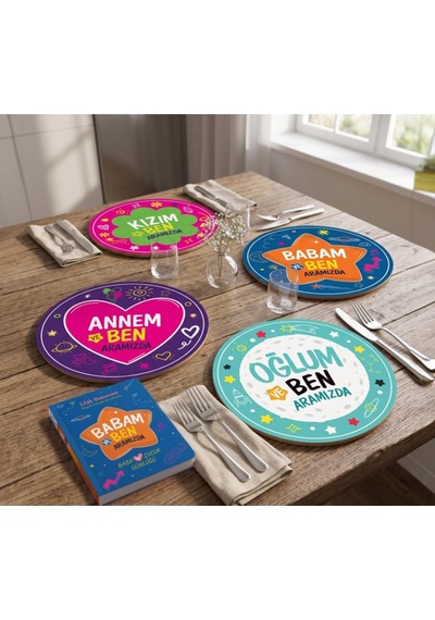 Babam Ve Ben Aramızda Günlük Ve Aramızda 4'lü Supla Seti Uv Baskı 30 Cm Mdf Çok Renkli