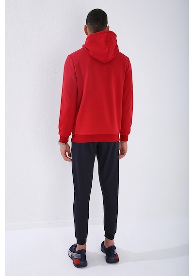 Tommy Life Kırmızı Kamuflaj Desen Baskılı Standart Kalıp Kapüşonlu Erkek Sweatshirt - 87884 Kırmızı