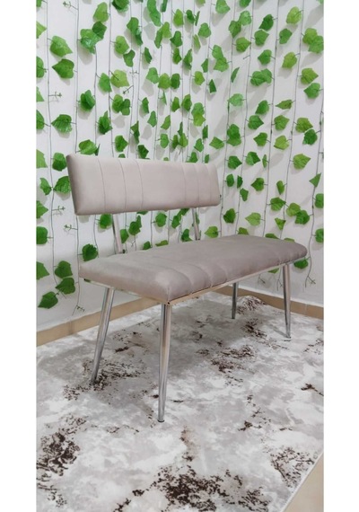 Özcan Metal Metal Ayaklı Metal Kasalı Sırtlı Krom Mutfak Salon Antre Yatak Odası Balkon Bench Puf Bank Oturak Krem