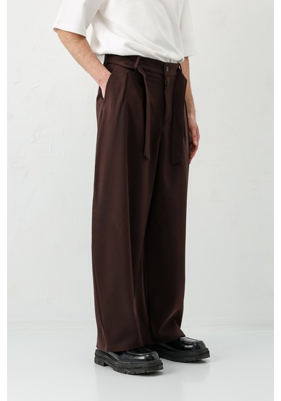 Vamos Barrel Fit Tailored Fit Kemerli Pantolon Kahve