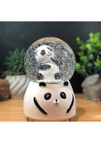 Sevimli Panda Kar Küresi & Kişiye Özel Melek Kanatlı Kolye Hediye Seti