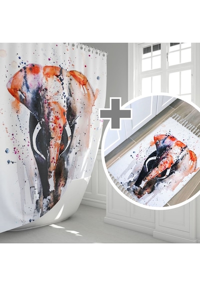 Zethome Elephant Banyo Paspas Ve Tek Kanat Duş Perdesi 1x180x200 Çok Renkli