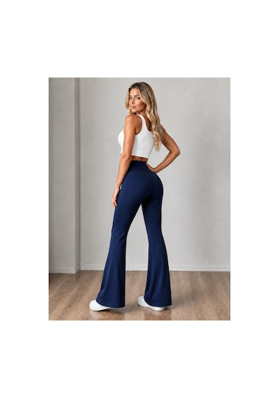 Unika Boutique Kadın Siyah Yüksek Bel Toparlayıcı İspanyol Paça Tayt Spor Tayt Pantolon Lacivert